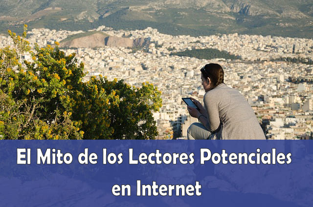 Joven leyendo un libro en lo alto de una colina con vista a una ciudad, imagen ilustrativa del artículo 'El Mito de los Lectores Potenciales en Internet